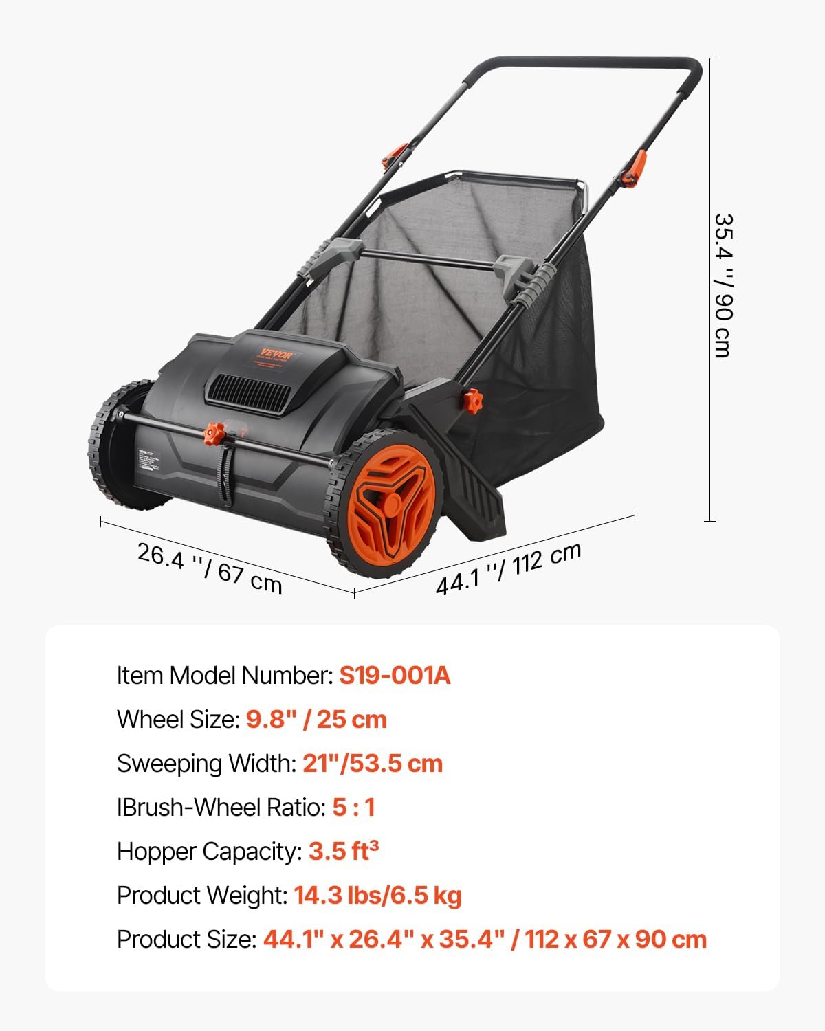 Push Lawn Sweeper: Heavy Duty Leaf & Grass Collector – US Stock