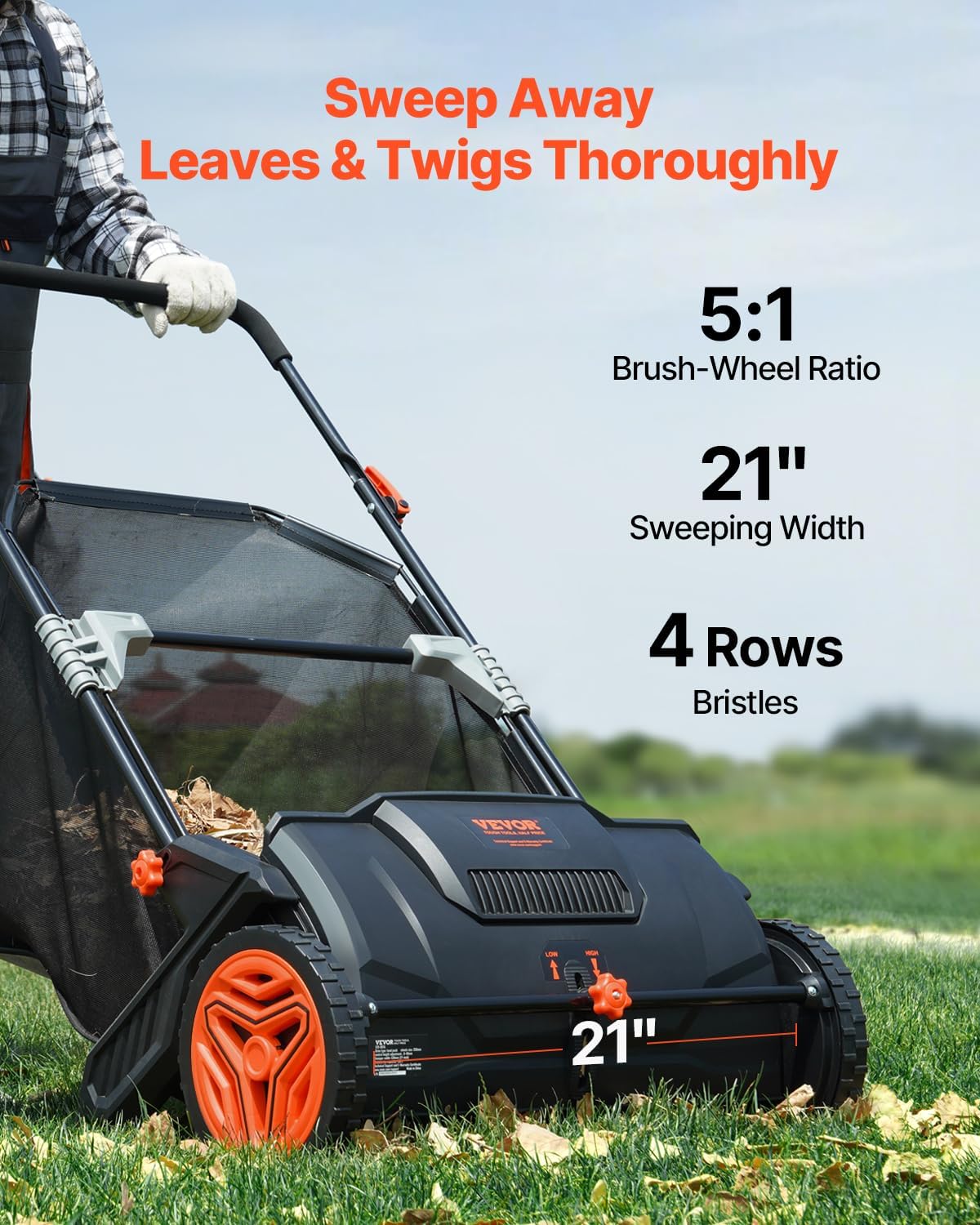 Push Lawn Sweeper: Heavy Duty Leaf & Grass Collector – US Stock