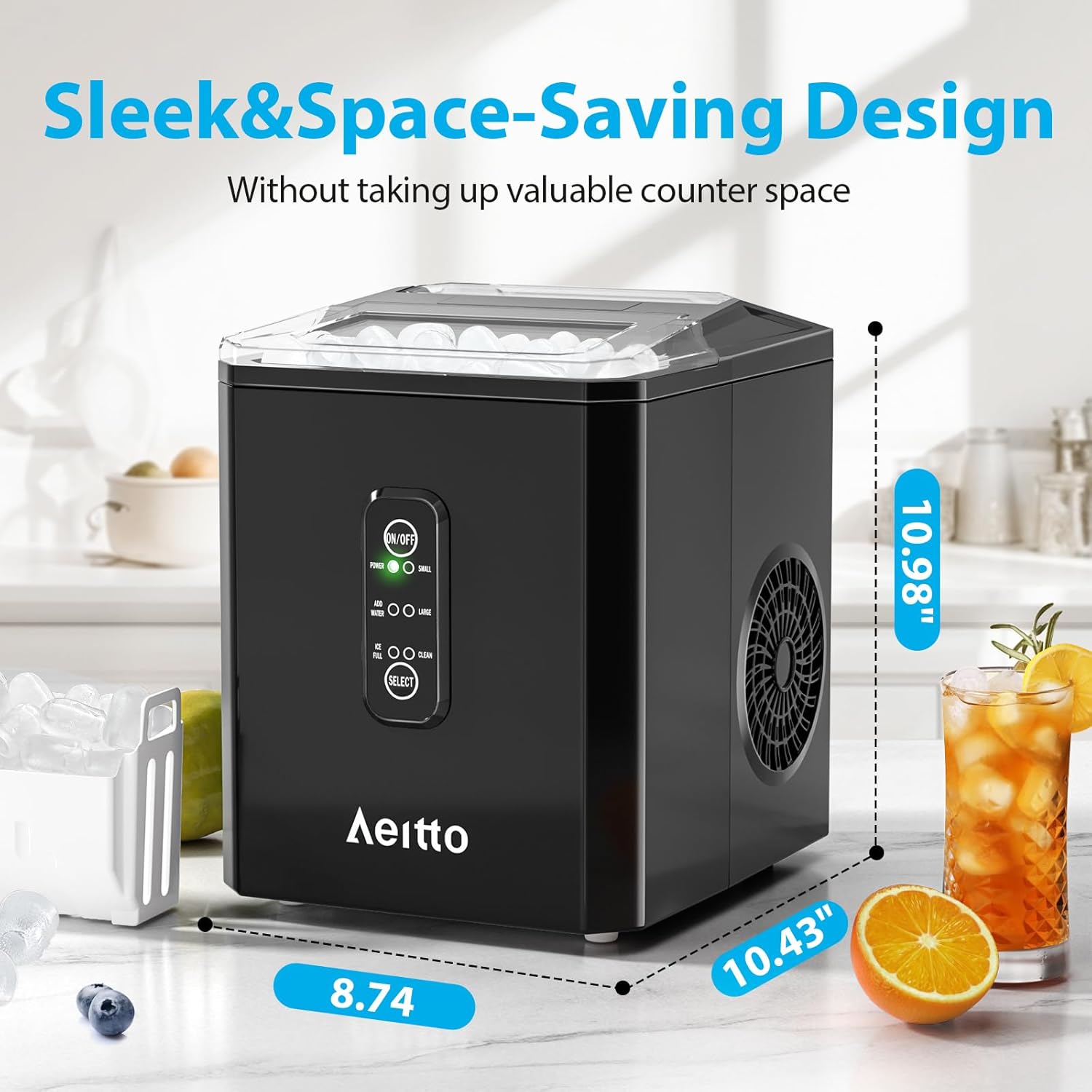 Aeitto Countertop Ice Maker: 9 Bullet Cubes in 6 Mins – US Stock