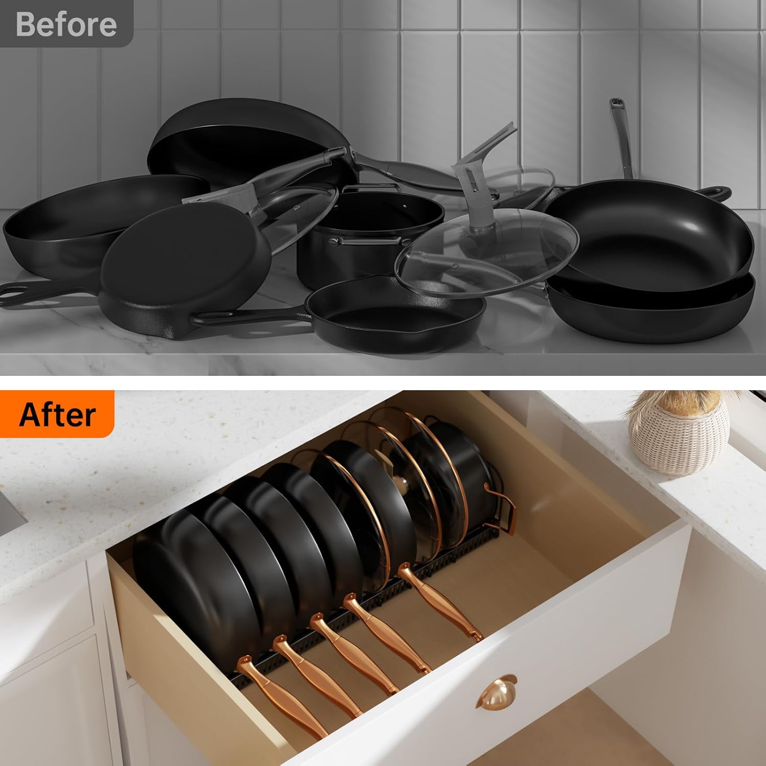 MUDEELA Pots and Pans Organizer Rack.