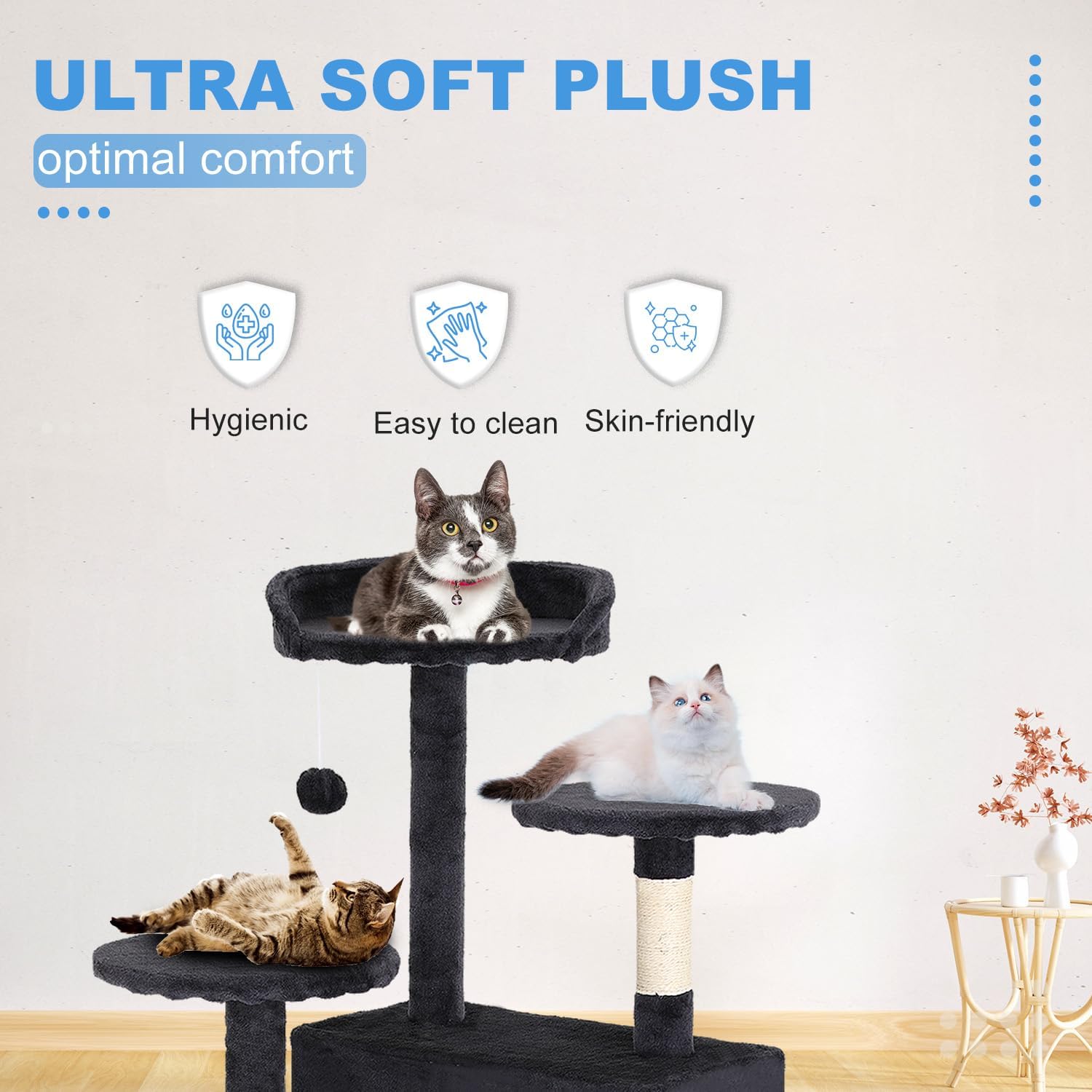 FDW | 54" Cat Tree Tower | Dark Gray | Multi-Level Indoor Activity Center with Sisal