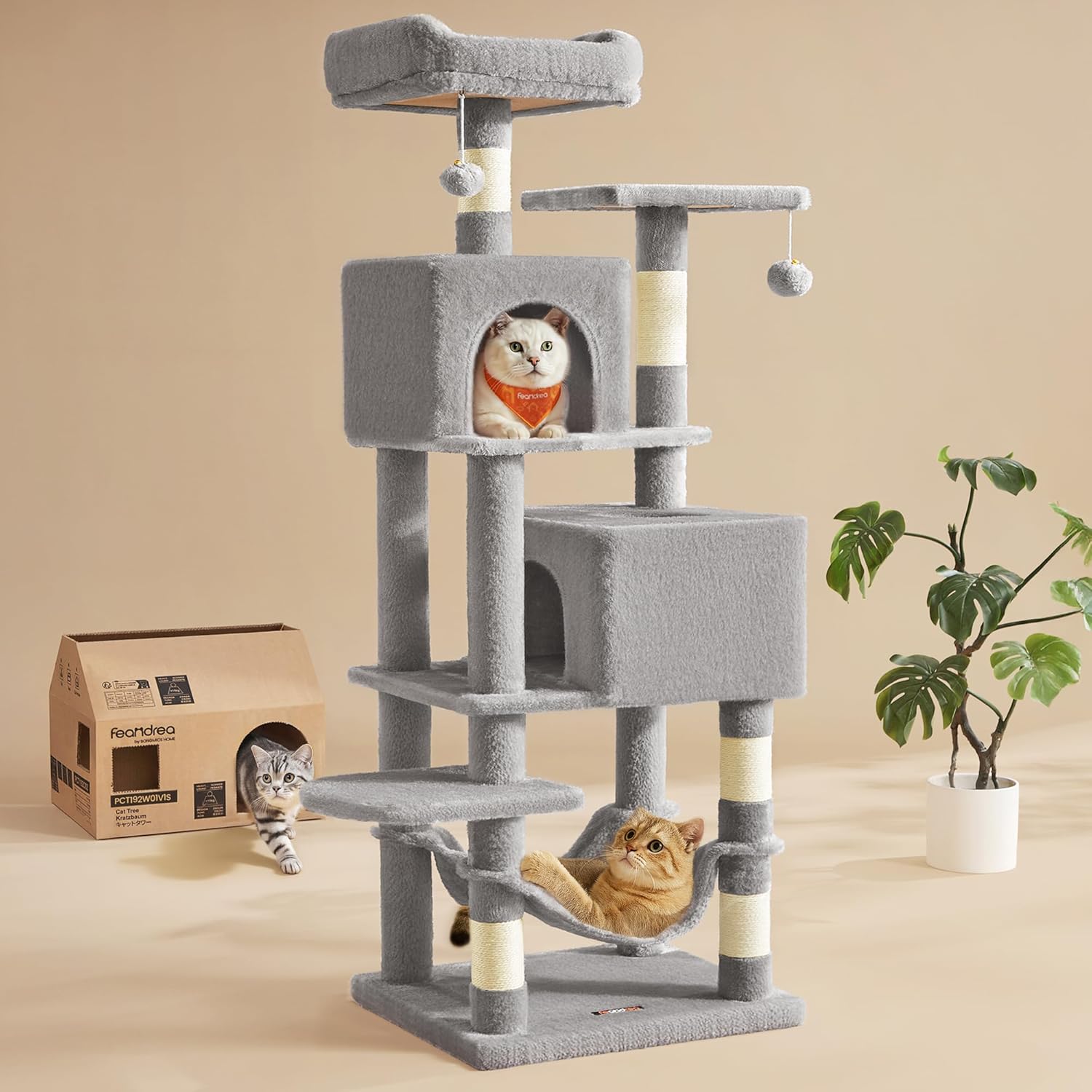 Feandrea Cat Tree, 59.5-Inch Tall Cat Tower