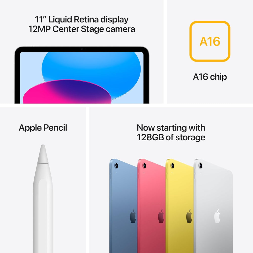 Apple iPad 11-inch (128GB, Blue) + 2-Year AppleCare+ [US Stock] – A16 Chip & Liquid Retina Display – Ships from USA