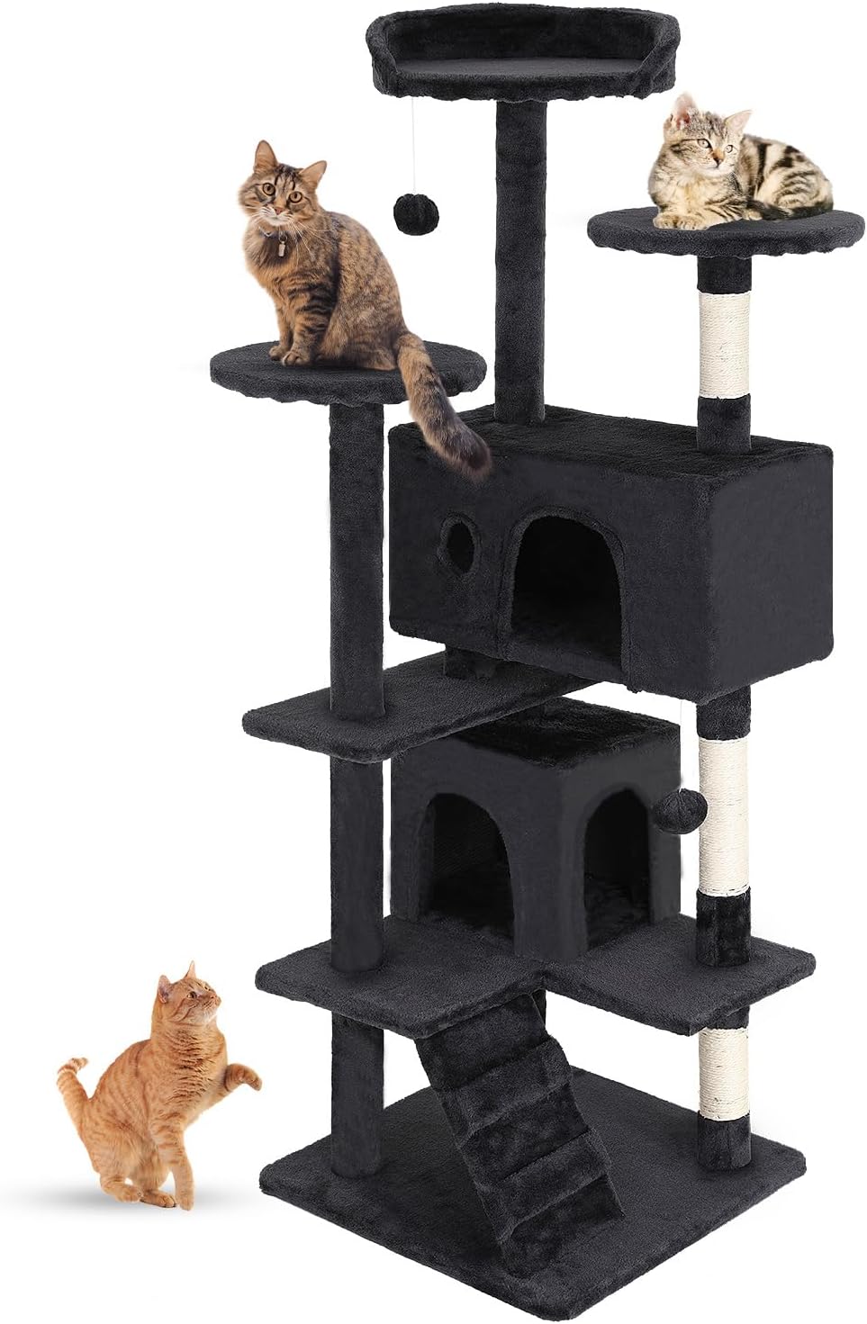 FDW | 54" Cat Tree Tower | Dark Gray | Multi-Level Indoor Activity Center with Sisal