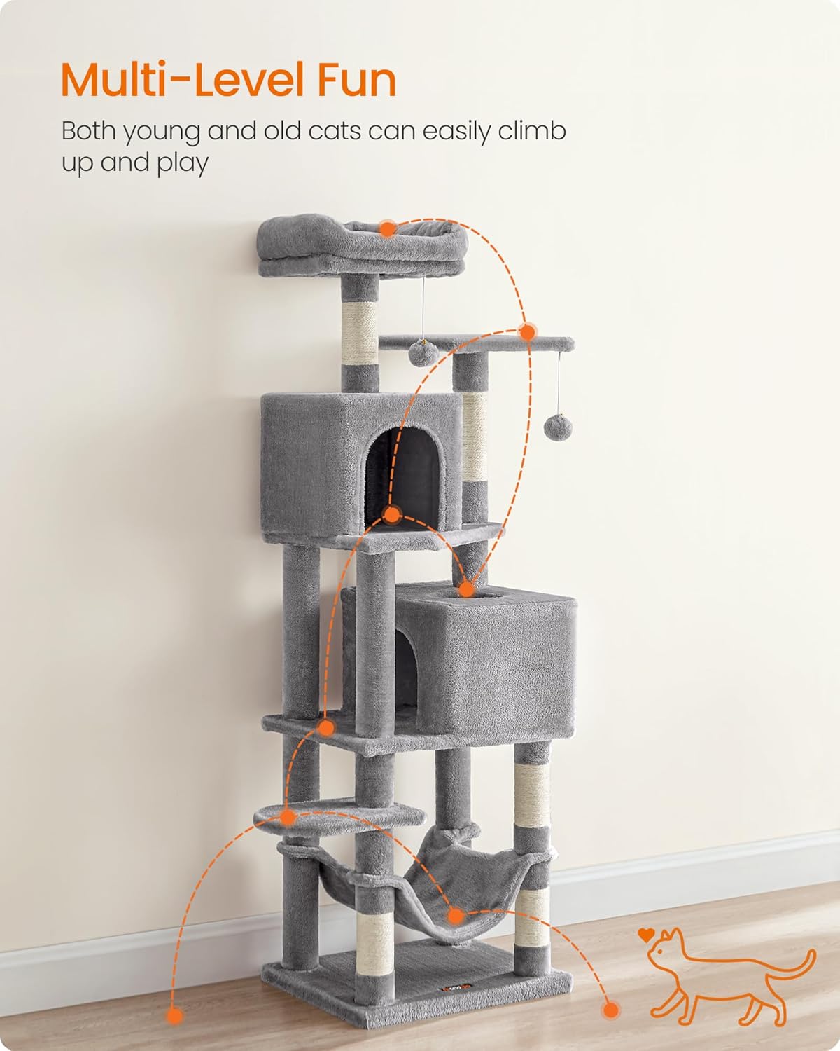 Feandrea Cat Tree, 59.5-Inch Tall Cat Tower