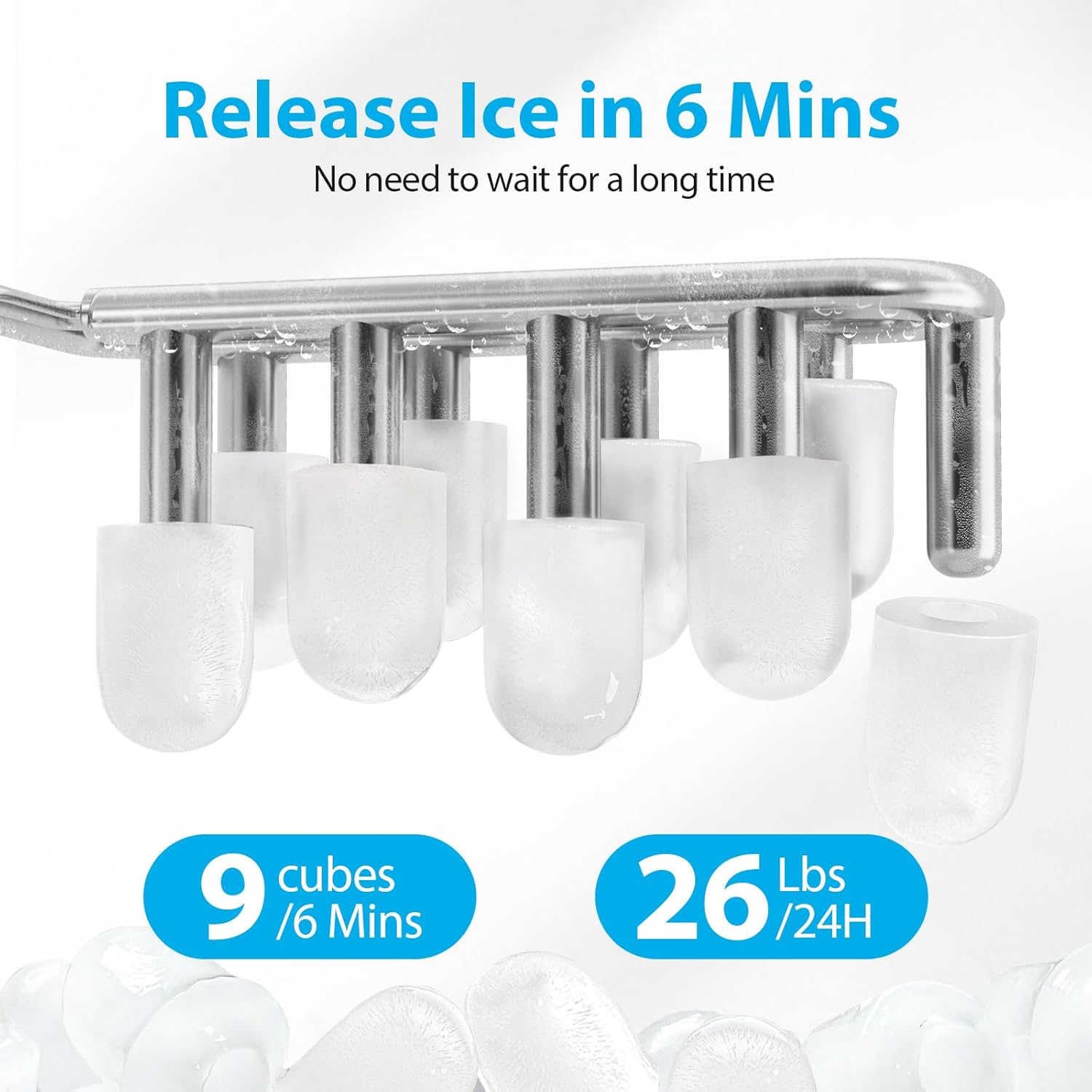 Aeitto Countertop Ice Maker: 9 Bullet Cubes in 6 Mins – US Stock