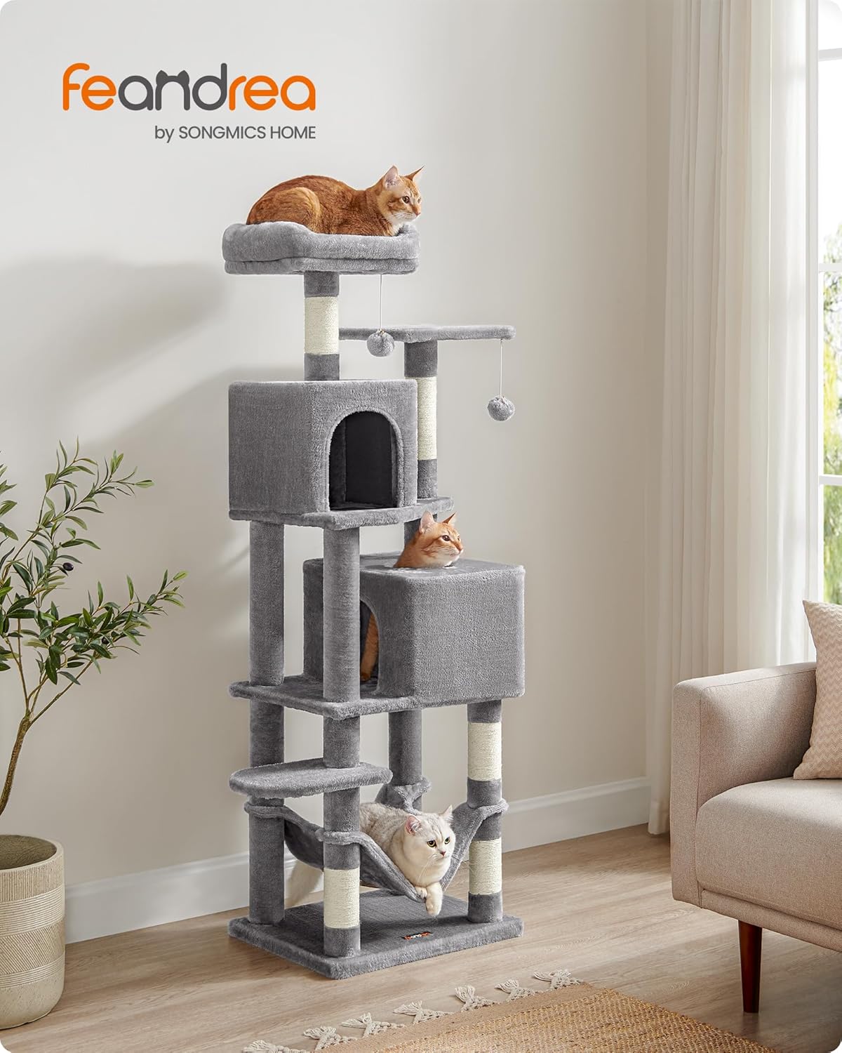 Feandrea Cat Tree, 59.5-Inch Tall Cat Tower