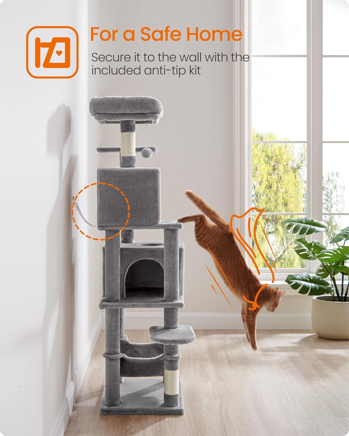 Feandrea Cat Tree, 59.5-Inch Tall Cat Tower