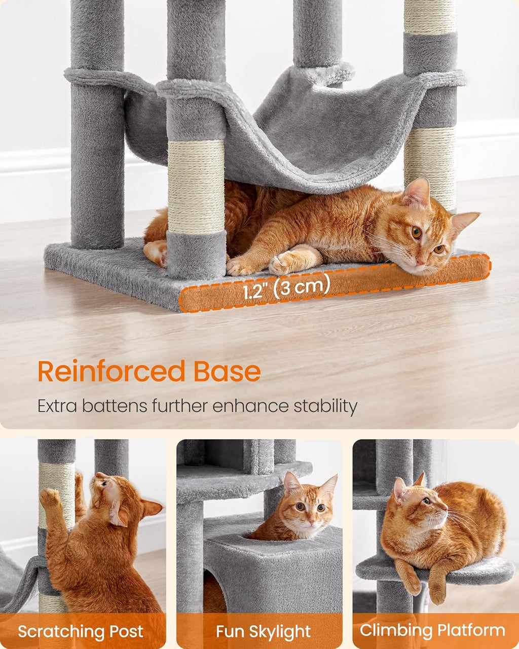 Feandrea Cat Tree, 59.5-Inch Tall Cat Tower