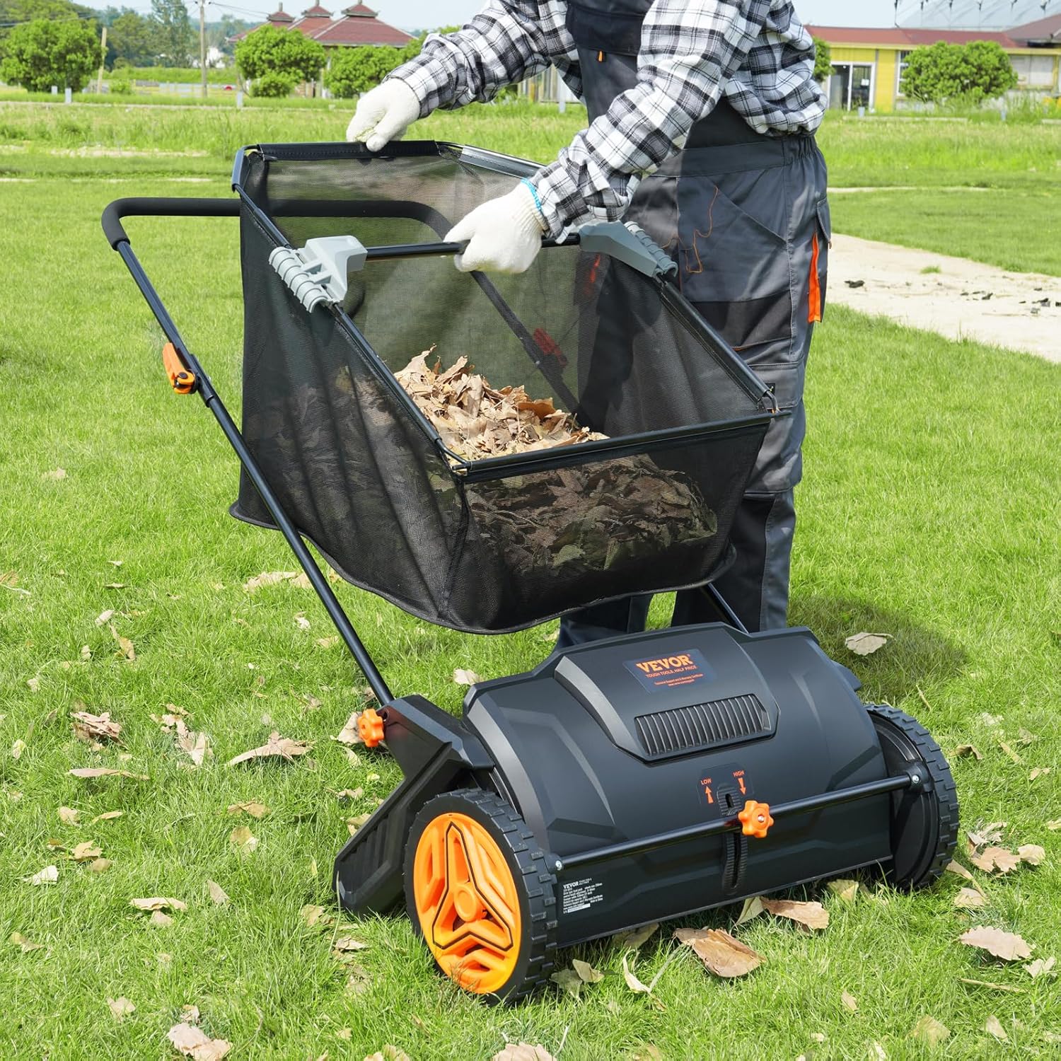 Push Lawn Sweeper: Heavy Duty Leaf & Grass Collector – US Stock