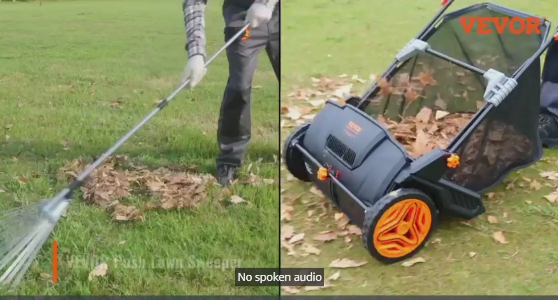 Push Lawn Sweeper: Heavy Duty Leaf & Grass Collector – US Stock